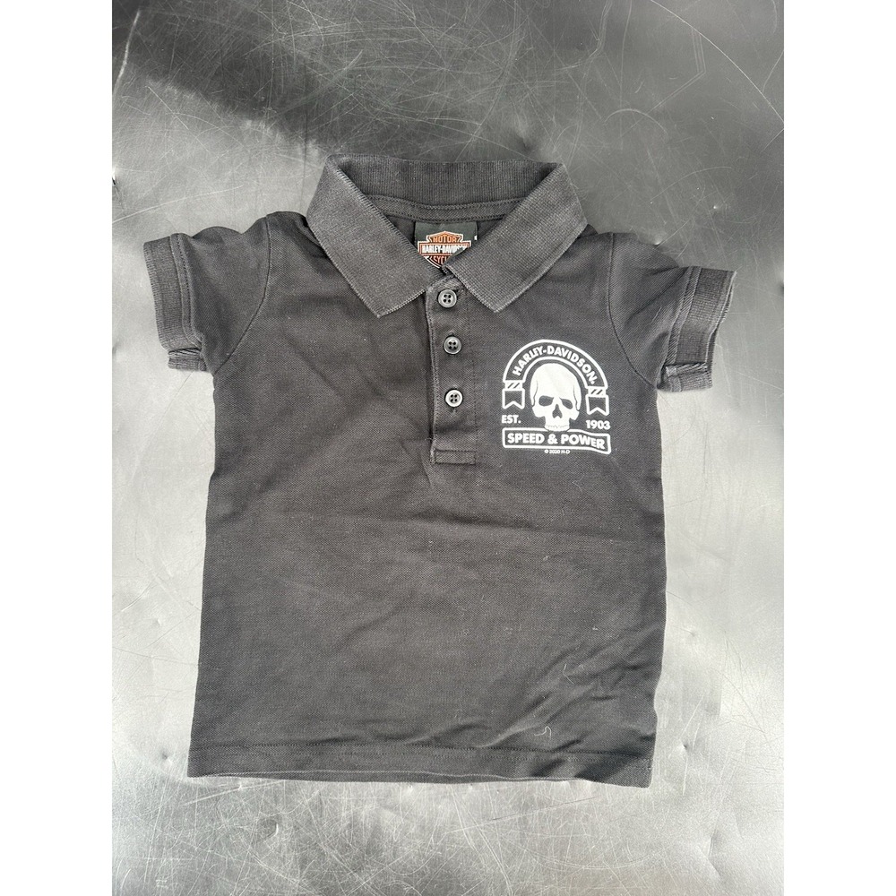 Harley Davidson Youth Collared Polo Shirt Size 2‎ Kids Black/White